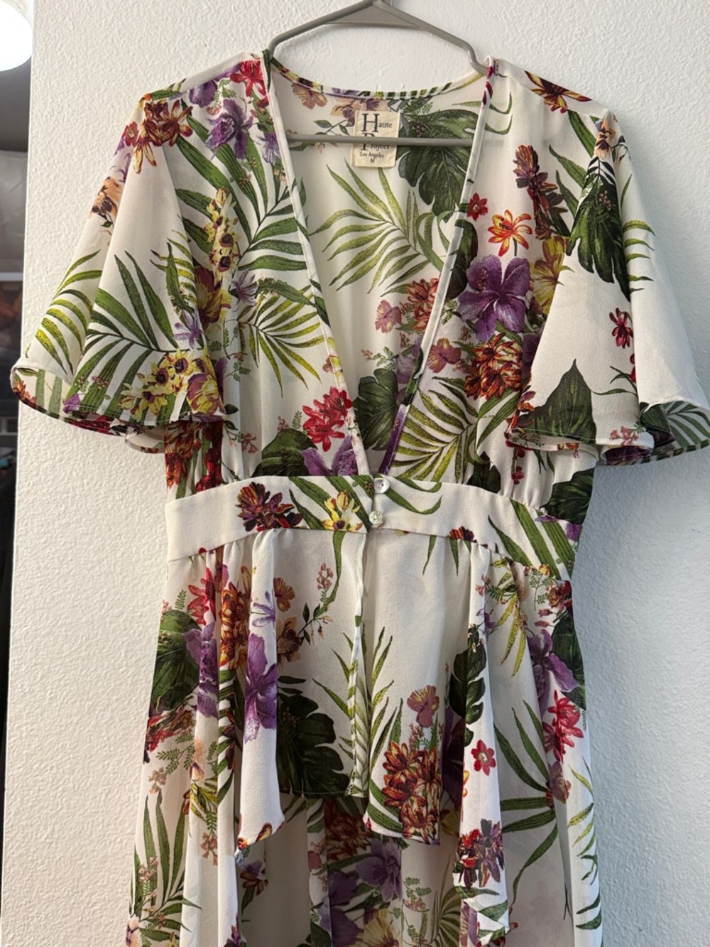 Floral White Maxi Dress with Tropical Print